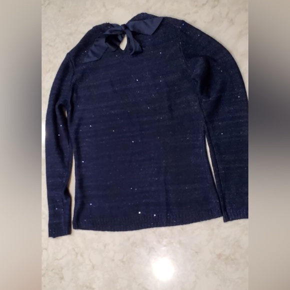 NWOT Brooks Brothers Navy Sequin Satin Tie Back Sweater Sz M - Picture 5 of 10